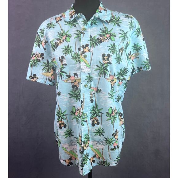 Disney Junior Mickey Mouse Hawaiian Shirt Kids Size 18/20 Blue Button Up Surf - Picture 2 of 9